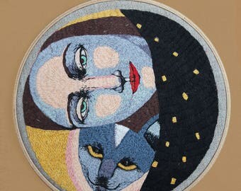 Cat Embroidery Art. Cat Embroidery hoop art. Cat hoop art. Modern cat embroidery. Cat Hoop Wall Hanging. Gift for her. Gift for cat lover