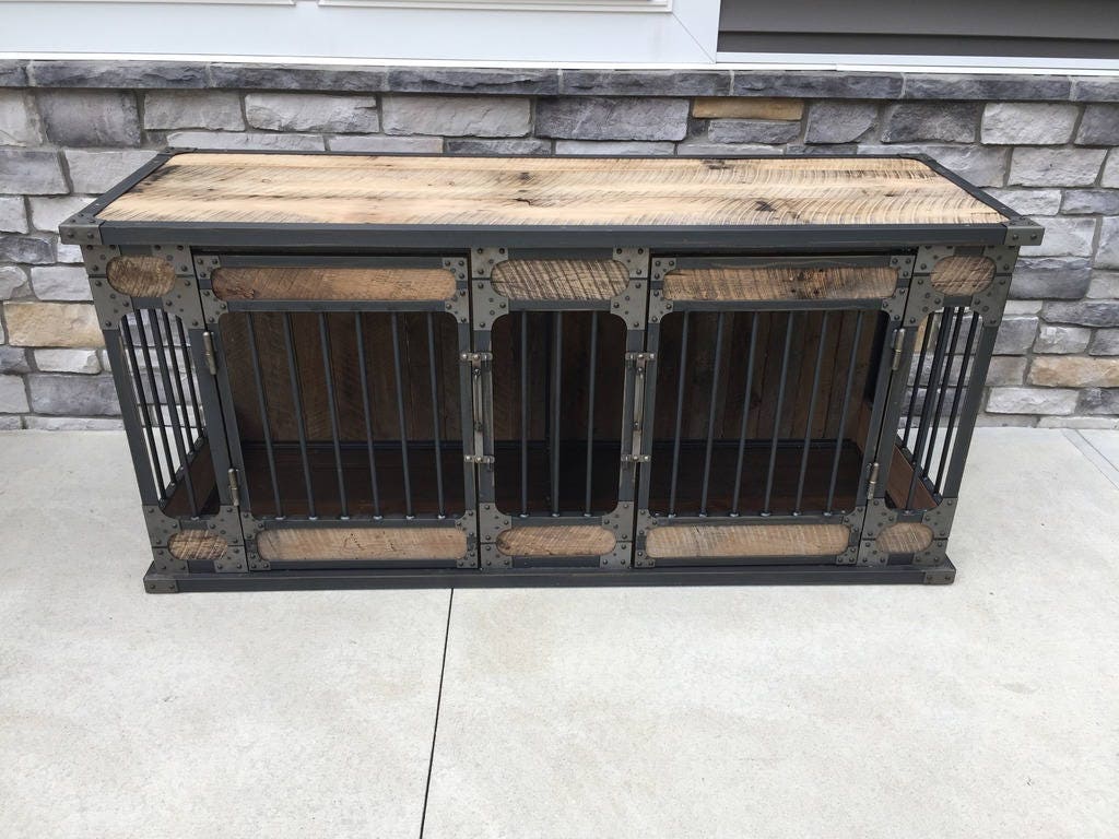 Rustic Industrial Dog Kennel Dog Crate Double Door Riveted
