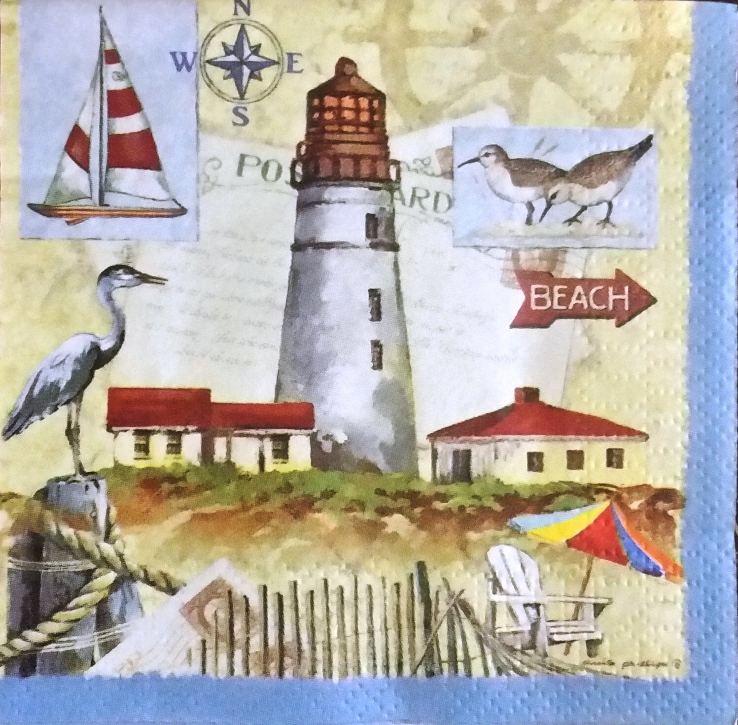 TWO 2 Lighthouse Nautical Paper Cocktail Napkins for