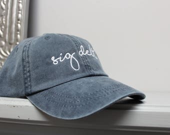 Sigma Delta Tau Navy Hat Embroidered in White Script