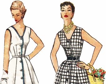 1950s Rockabilly Sundress Pattern V Neck Sun Dress Jumper and Blouse Vintage 50s Sewing Pattern Simplicity 1094 Size 16 Bust 34