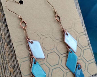 Blue Cascade Enameled Earrings