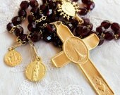 Rosary - French Vintage Wine Cut Glass - Eucharist - Marie Madeleine & Saintes Maries - 18K Gold Vermeil