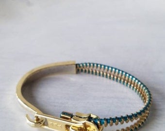 Cuff Bracelet - Zipper Bracelet - Teal - Zipper