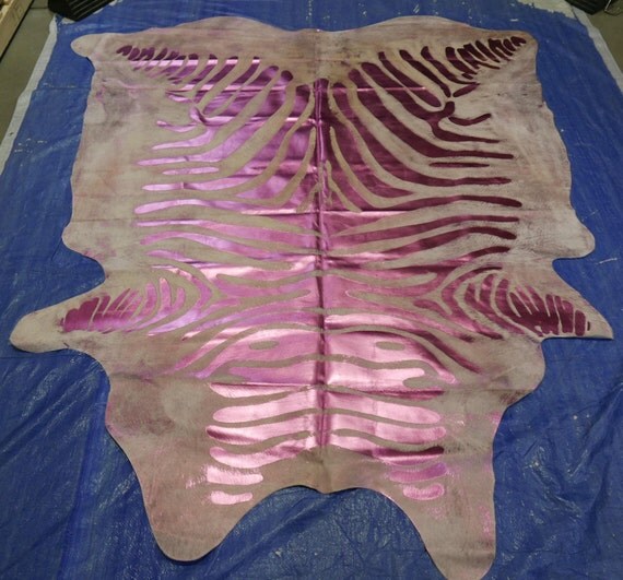 Pink Cowhide Rug 7' X 6' XXL Cow Hide Rug Metallic