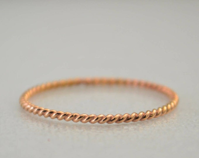 Thin Solid 14k Rose Gold Twist Stackable Ring(s), Stacking Rings, Dainty Rose Gold Ring, Solid Rose Gold Ring, Rose Gold Rings, Spiral Ring