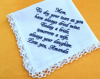 Mother of the bride gift from daughter mum Gift for mom from daughter Wedding gift for mother of the bride gift wedding handkerchief for mom