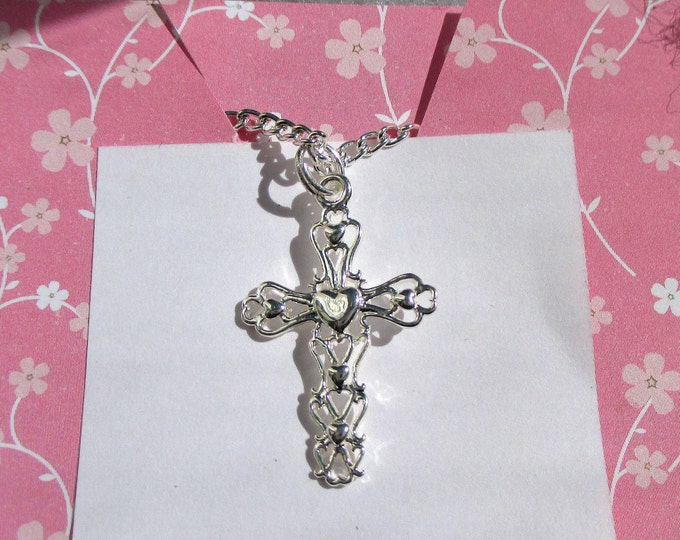 Sterling silver plated cross-Children's cross-Cross pendant-Cross with heart necklace-Teen cross-Confirmation gift-Religious gifts for girls
