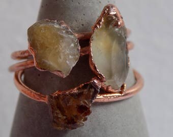 Citrine ring - rough crystal ring - copper crystal ring - statement ring - boho ring - gifts for her - November birthstone ring