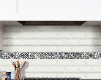 Vinyl decal self-adhesive Portuguese sticker tile stripes Decoration FADO set kitchen bathroom (Pack 15) (2"x8"/5x20cm)