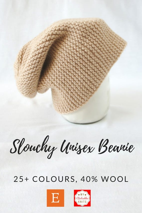 Unisex beanie gift Beige slouchy beanie Hipster beanie her Wool hat her Warm hat men Gifts for her Wool beanie him Winter beanie him Slouch