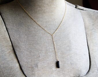 Black Tourmaline Lariat, Black Tourmaline Necklace, Gold Lariat, Y-Necklace, Black Tourmaline Y-Necklace
