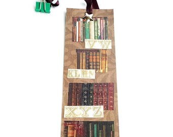 Bookmark ~ Collage ~ Art ~ Bookshelves ~ With Book Clip ~ Original ~ Handmade ~ Not Digital
