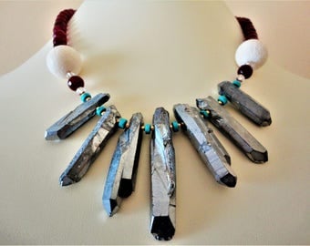 Crystal Necklace with Ruby Agate, Coral & Turquoise. Turquoise Necklace Crystal Necklace Agate Necklace. Statement Necklace. Chunky Necklace