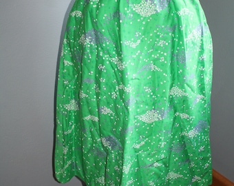Hawaiian Design Bright Green A-line Knee length Skirt with Purple and White FLowers