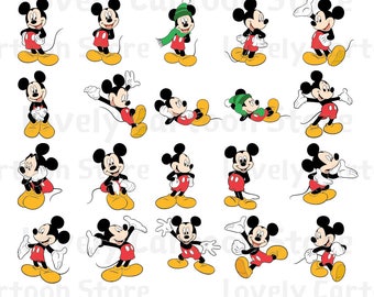 Mickey Mouse Svg, Eps, Dxf and Png formats - 20 Postures Clipart - Digital Download - Mickey Mouse X 20 Set A