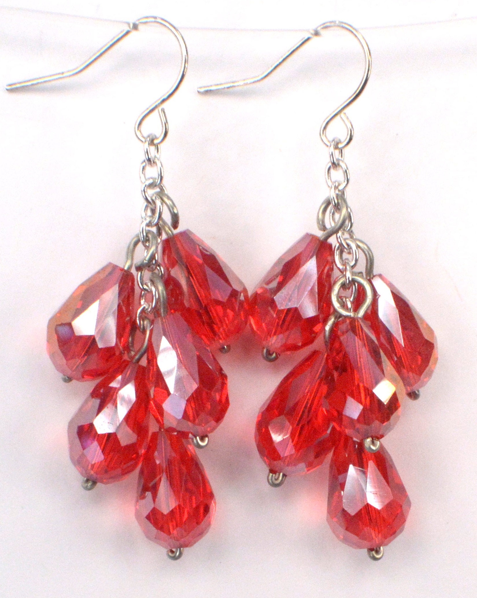 Red Drop Dangle Earrings Red Crystal Drop Earrings Red