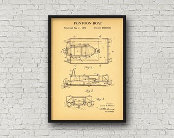 Pontoon Boat Patent Print  - Pontoon Boat Patent Poster - Patent Art - Boating Gift - Fisherman Gift - Patent Wall Decor - Rustic Wall Decor