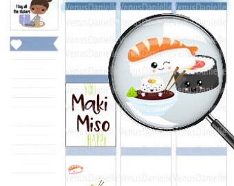 Sushi Planner Stickers, Sushi Stickers, Sushi, Cute Sushi Stickers, Kawaii Sushi, Kawaii Stickers, Food Stickers
