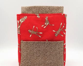 Sock Monkey Lunch Tote, Sock Monkey Lunch Bag, Insulated Lunch Bag, Insulated Lunch Tote, Lunch Sack