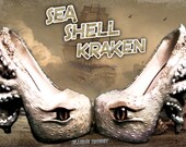 The Sea Shell Kraken Heels Custom Hand Sculpt Paint Shoe Size 3 4 5 6 7 8 High Wedge Sea Abyss Creature Monster Mythical Octopus Squid