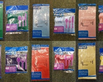 Plastic 54in X 108in Table Cover & 48 ct Cutlery Set (multiple colors available)