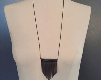 Necklace "NINE" fringed black leather, metallic bronze