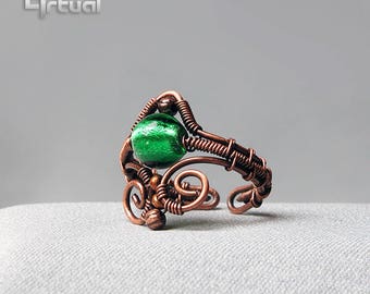 Adjustable ring, wire jewelry, copper ring, wire ring, gift for her, statement ring, wire wrapped jewelry, boho ring, gift idea, green ring
