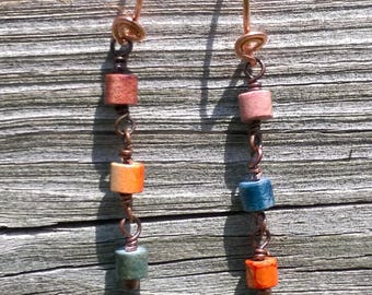 Blue Jeans Earrings, Copper Earrings, Casual, Boho