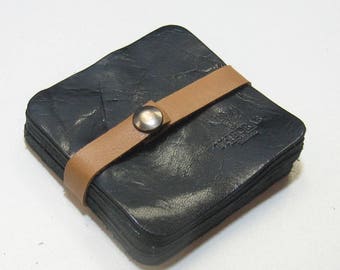 Set of 12 Black Leather Coasters - Recycled/upcycled; gift for her; gift for him; eco-friendly; bachelor party; graduation; Father's Day