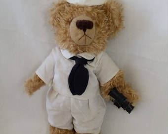 Handmade OOAK Jointed Art Bear Sailor Teddy Bear with Binoculars ~ USN ~ Navy ~ Maritime ~ Sailing ~ Military