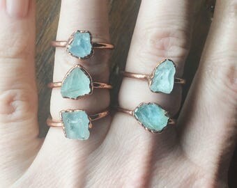 Raw Aquamarine Ring | March Birthstone | Aquamarine Jewelry | Raw Aquamarine | Electroformed Ring | Stone Ring | Crystal Ring |