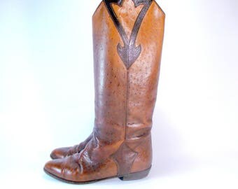 Italian Leather boots, Vintage knee high riding boots, Biondini brown genuine leather boots, two color natural leather boots, size EU 40