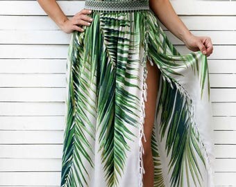 Beach Maxi Skirt, Summer Skirt, Maxi Skirt, Bohemian Maxi Skirt, High Waist Skirt, Tropical Print, Palm Trees