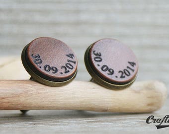 Date Cufflinks, Custom Cufflinks, Engraved Cufflinks, Leather gifts for him, Leather Anniversary, Husband Gift, 3 Year Anniversary Gift