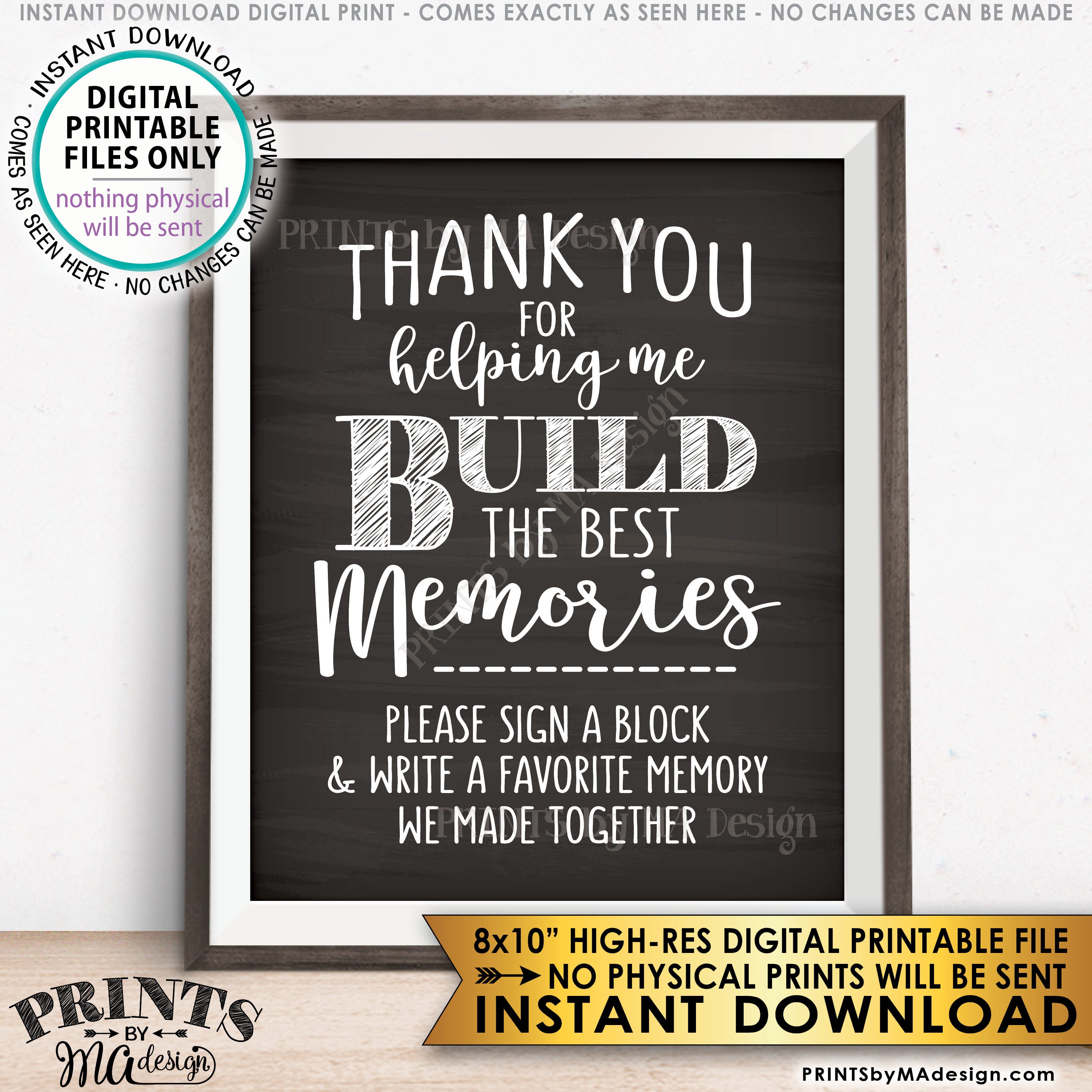 Sign a Block Sign, Thank You for Helping Me Build Memories, Retirement