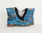 Alice in wonderland, alice in wonderland shoes, original Alice in wonderland, custom shoes, women boots, gift for her, vegan leather, blue