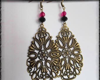 Color bronze Teardrop filigree earrings