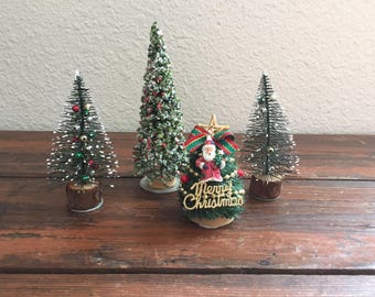 Set of 4 Embellished Bottle Brush Trees / Vintage Christmas Tree / Holiday Decoration