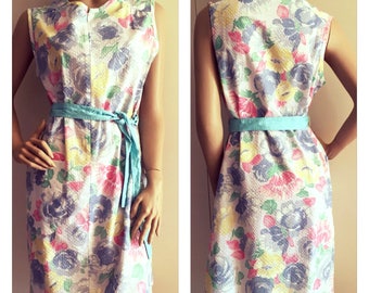 SALE 10% OFF Vintage 80s Dress - Summer Dress - Retro Dress - Floral - Pastel - Medium Large