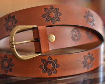 Brown belt/Leather belt/Flowers Belt/Belt /Handmade Leather belt