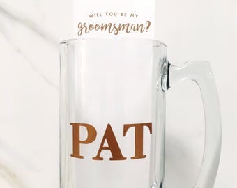 Personalized 25oz Large Beer Mug + Groomsmen Proposal Card