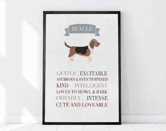 Beagle Trait Art Print, Beagle Dog Personality Print, Beagle Art, Beagle Wall Art, Beagle Print, Beagle Breed Trait Print, Printable Art