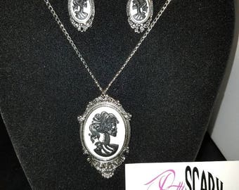 Skeleton cameo necklace or earrings