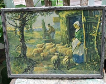 Vintage Country Pastoral Sheep Print