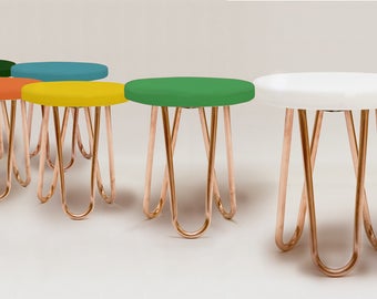 Modern  stool with real copper hairpin legs