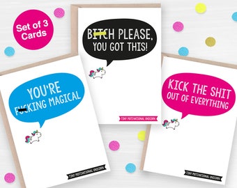 Unicorn stationery, Unicorn Stationary, Set of three Motivational Cards, Funny Adult Unicorn Notecards, Rude Unicorn Note Cards