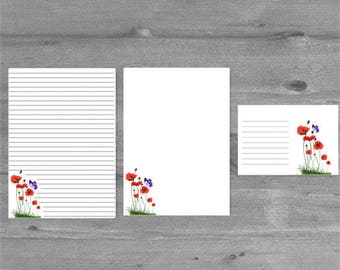 Poppies and Butterfly Letter Writing Paper Stationery Set with matching envelopes, letter writing, stationary set, letter paper, penpal gift