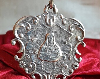 Antique Spanish Blessed Virgin Mary Sorrows Mother Mary Engraved July 6, 1908 DC Catholic Jewelry Religious Seven Swords Sorrowful