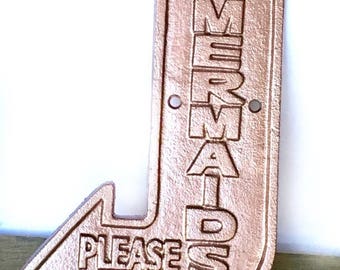 ON SALE Rose Gold Mermaid Sign - Mermaid Bathroom Decor - Mermaid Nursery Wall Decor - Rose Gold Decor - Mermaid Room Decor - Mermaid Wall A